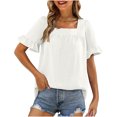 thumbnail image 1 of Blusas y blusas para mujer Elegantes camisas de verano con mangas con volantes y cuello cuadrado Blusas con lazo en la espalda OAVQHLG3B Store lin121212, 1 of 5