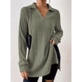 thumbnail image 3 of Women'S 2025 Fall Long Sleeve Half Zip Casual Oversized Ribbed Knit Pullover Sweater Top  Green S, 3 of 7