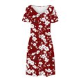 thumbnail image 5 of Summer Savings Clearance!GaThRRgYP Dresses for Women,Women's Fashion Summer Print Short-sleeved V-neck Casual Dress Wine L, 5 of 8