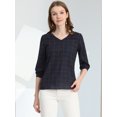 thumbnail image 2 of INSPIRE CHIC Women's Half Sleeve Plaid Button Cuff Puff Sleeve V Neck Blouse, 2 of 5