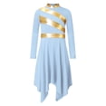 thumbnail image 3 of CHICTRY Kids Girls Lyrical Dance Dress Long Sleeve Gold Strip Irregular Praise Worship Dancewear Light Blue 14, 3 of 7