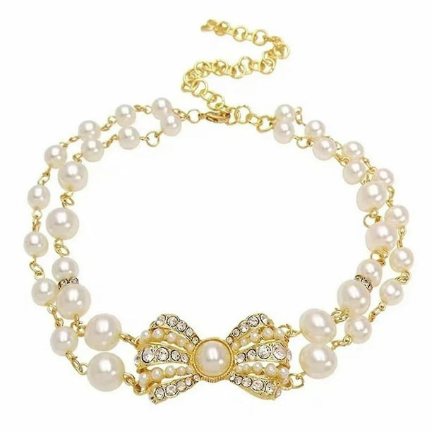 Colgante de collar con lazos dobles para mascotas LIUXGMXG cadenas de perlas ajustables