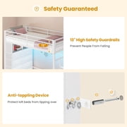 Twin Size Loft Bed with Stairs, 8 Storage Drawers, Power Outlet, LED Light, Metal Loft Bed with Wardrobe,Storage Stairs, Large Under-Bed Space, 13 Safety Guardrail,White