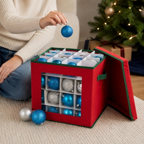 Northlight Christmas Ornament Storage Box with Removable Lid - Holds 64 Ornaments - 12"