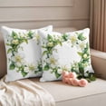 thumbnail image 2 of White Green Gardenia Pillow Covers 2 Pack Spring Green Floral Leaf Wreath Flower Watercolor Pillowcase Waterproof Outdoor Throw Pillow Cover for Patio Garden Square Cushion 16”x16”, 2 of 9