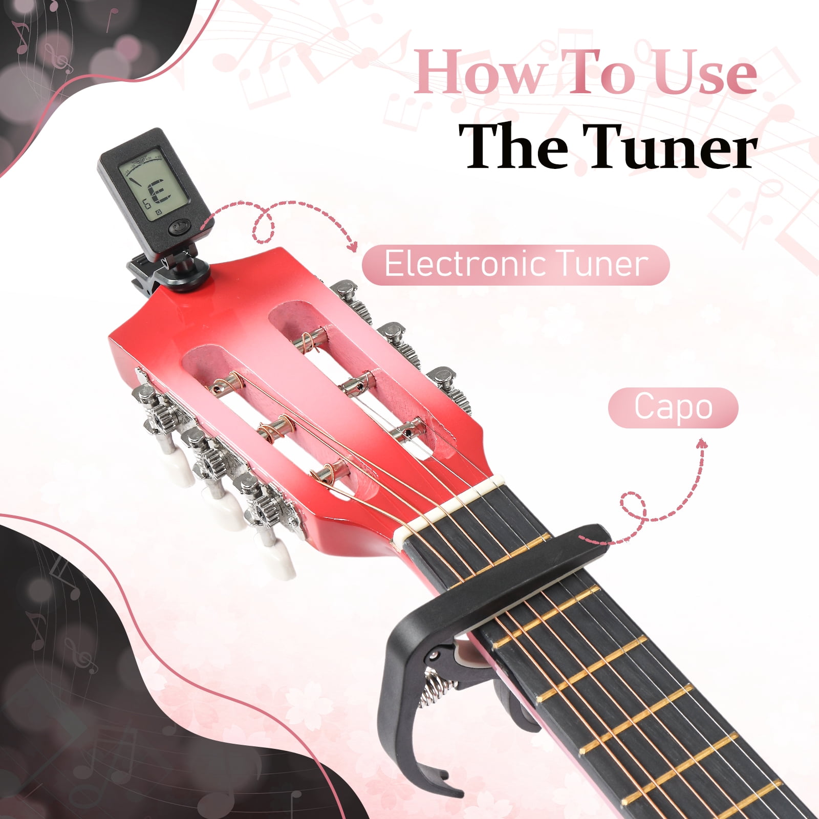 Ktaxon 30in Beginner Round Acoustic Guitar Starter Kit with Bag, Tuner, Extra Strings, Pink