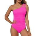 thumbnail image 3 of One Shoulder Swimsuit for Women Control Bathing Suits Modest Full Coverage Keyhole Swimwear Rose Red S, 3 of 6