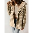 thumbnail image 2 of Womens Plaid Shacket Jacket Long Sleeve Button Down Fleece Hooded Jackets Warm Coat, 2 of 8