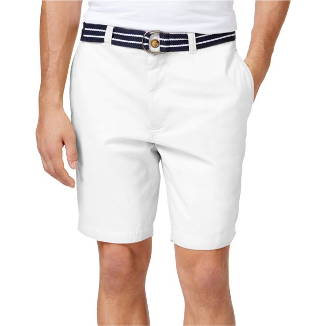 Club Room Pantalones cortos chinos casuales con cinturón y parte delantera plana para hombre, blanco, 44 Club Room chino