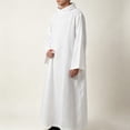 thumbnail image 4 of ZGRBOU Men Linen White Long Sleeve Liturgical Alb Robe Full Length Loose Stand Collar Tops Garment Cosplay Costume, 4 of 5