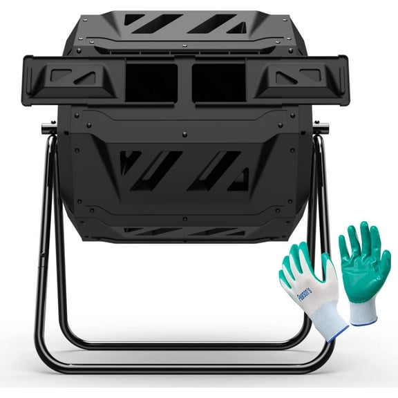 Compost Tumbler Bin Composter Dual Chamber 43 Gallon (Bundled with Pearson's Gardening Gloves)