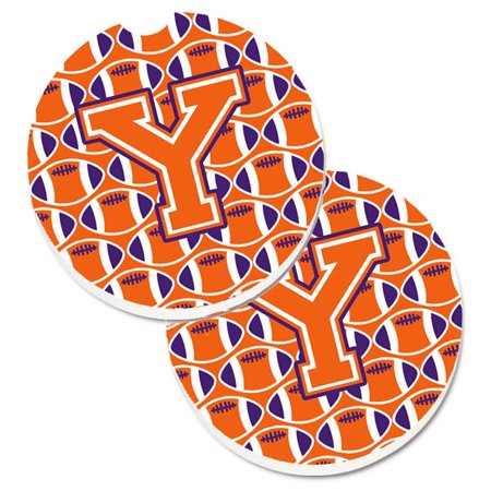

Letter Y Football Orange with White & Regalia Set of 2 Cup Holder Car Coaster
