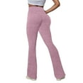 thumbnail image 4 of GEWSEY Women's Lettuce Trim Bell Bottom Flare Pant Elastic High Waist Wide Leg Pants (Pink, S), 4 of 9