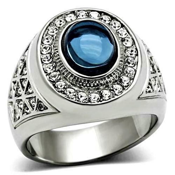 Anillo azul corte ovalado para hombre de acero inoxidable plateado con piedra de domo Montana oscuro