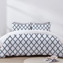 The Tangerine Store 2-Piece Linen Cotton Mix Duvet Cover Set 63x88 inches - Twin Size, Evadne Crewel Embroidery - Zip Closure, 4 Corner Ties, Pre-Washed Fabric