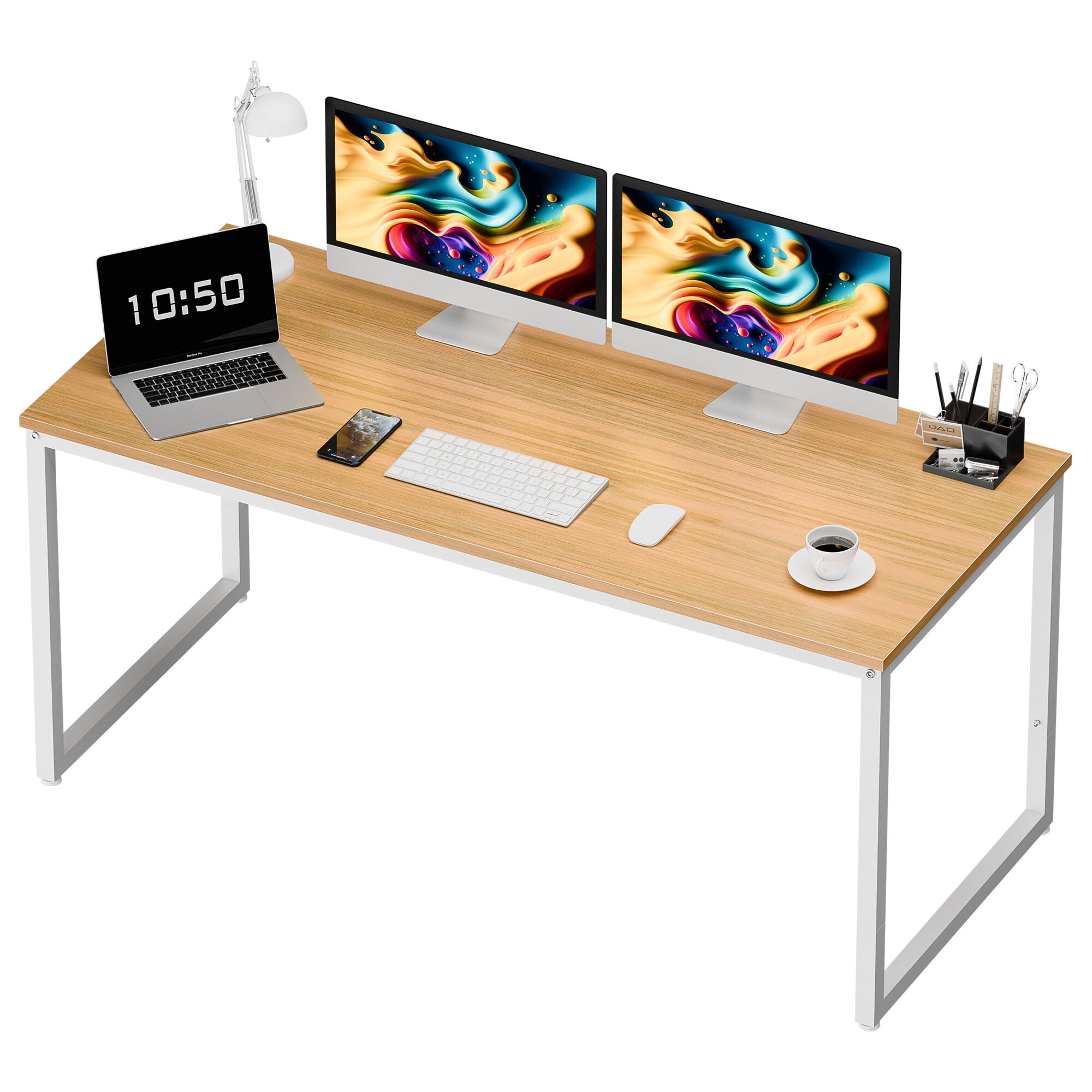 ZenSports 55 inch Large Computer Desk Home Office MDF Study Desk Workstation Natural