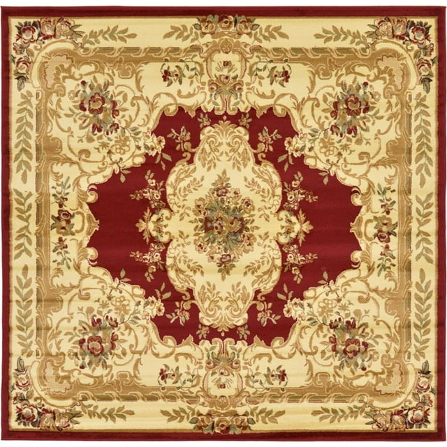 Unique Loom Versailles Medallion Motif Rug 8' x 8' Square Burgundy/Ivory