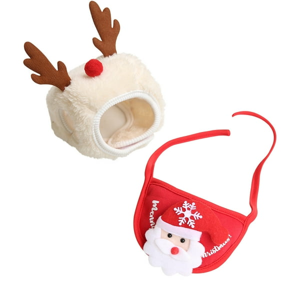 CuiLiyq Christmas Costume for Small Dogs 2 PCS, Hat and Bib Set Pet Winter Warm Clothes, for Dog Cats Santa Cap Xmas Gift for Dogs