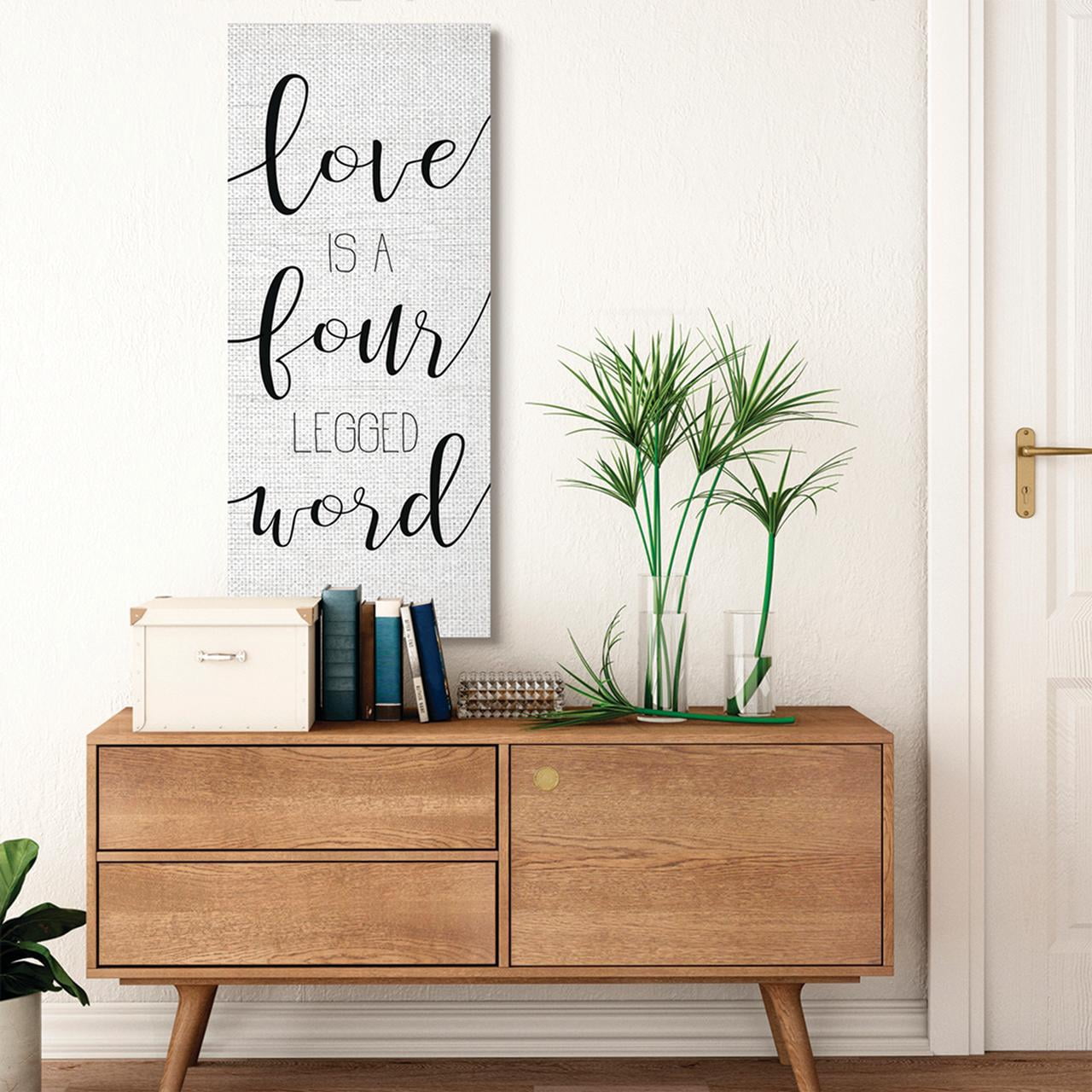 Stupell Home Décor Love is Four Legged Dog Cat Pet Black and White Word Design Canvas Wall Art by Daphne Polselli
