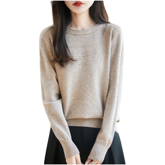 Womens Sweater Basic Tops, Long Sleeve Pullover for Women Spring Casual Knitted Solid Color Crewneck Sweaters Fall Clothes