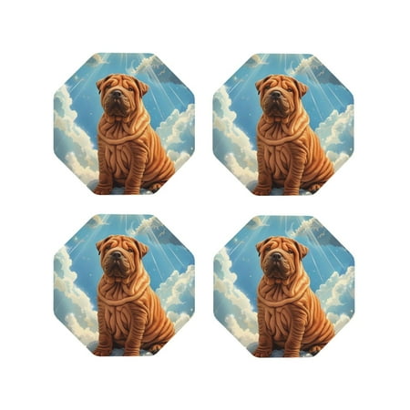 

Matuu Sunshine Cloud Bulldog for Cup Coasters Set of 4 Leather Coasters Desk Coasters for Office Measures 4” x 4”-Octagon