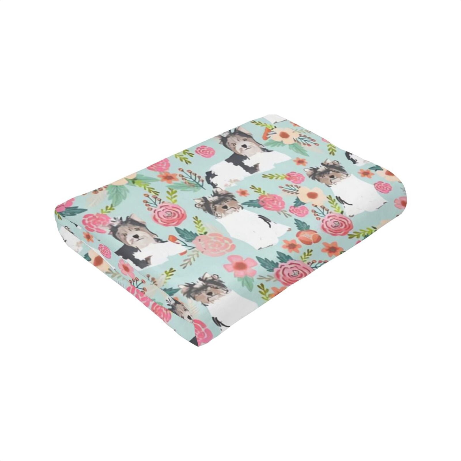 Wijzvio Biewer Terrier Dogs Flower Floral Throw Blanket Soft Fuzzy Fleece Blanket For Couch Bed Living Room Decoration 50"X40"