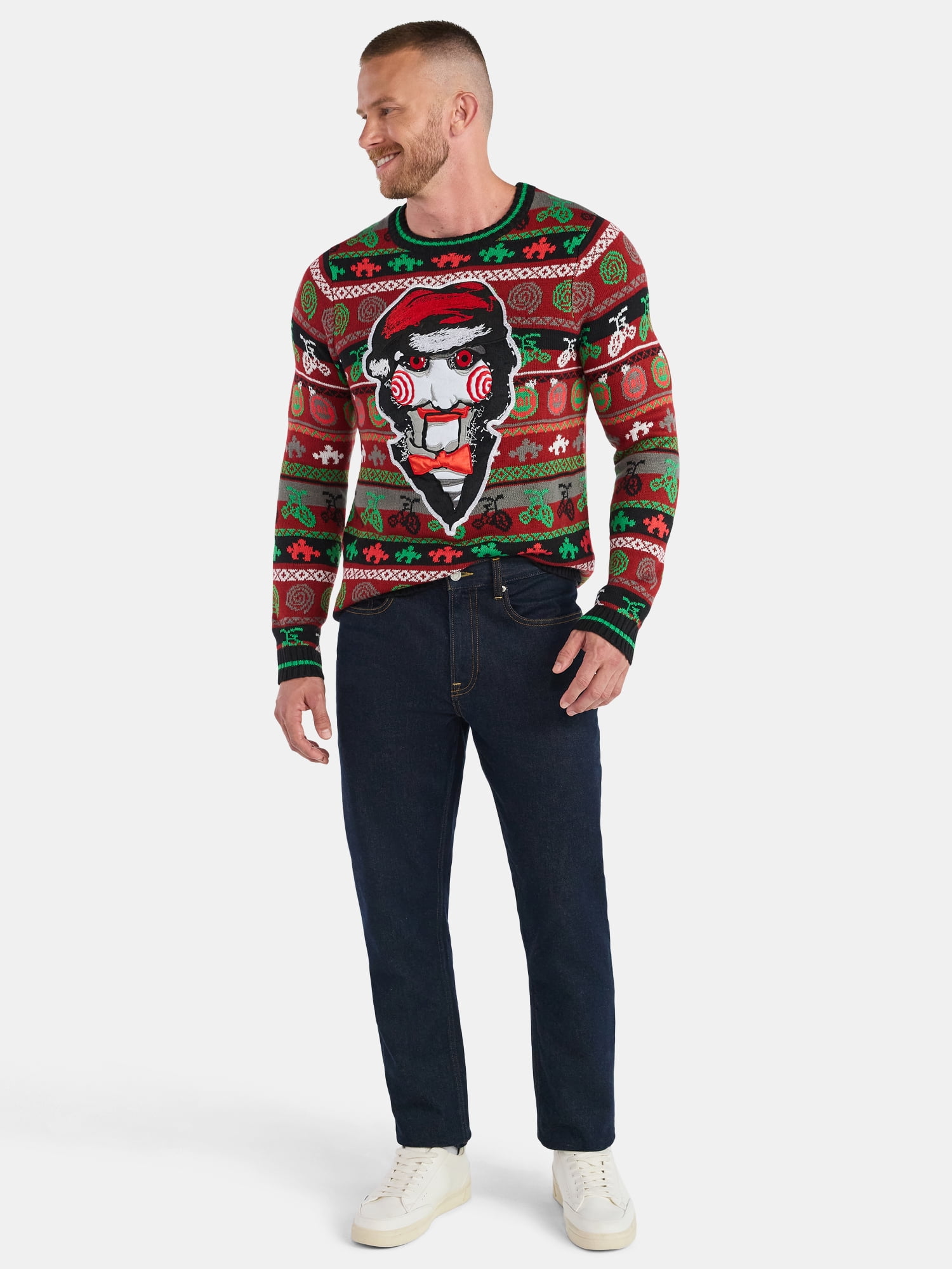 SAW Men's Billy the Puppet Cool Holiday Sweater, Sizes S-3XL