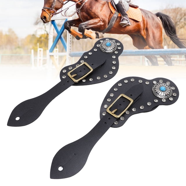 JUEGO DE 2 CORREAS PARA Espuelas individuales para botas de vaquero, Hombres y Mujeres, Equipo de Rodeo Eciestre, Cuero de Plena Flor, Decoración de Diamantes de Imitación de
