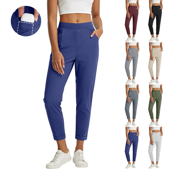 VBVC Women's Pull-On Yoga Ankle Pants,Breathable Jogging Trousers For Women,Ladies Dressy Pants with Pockets,White,S-2XL