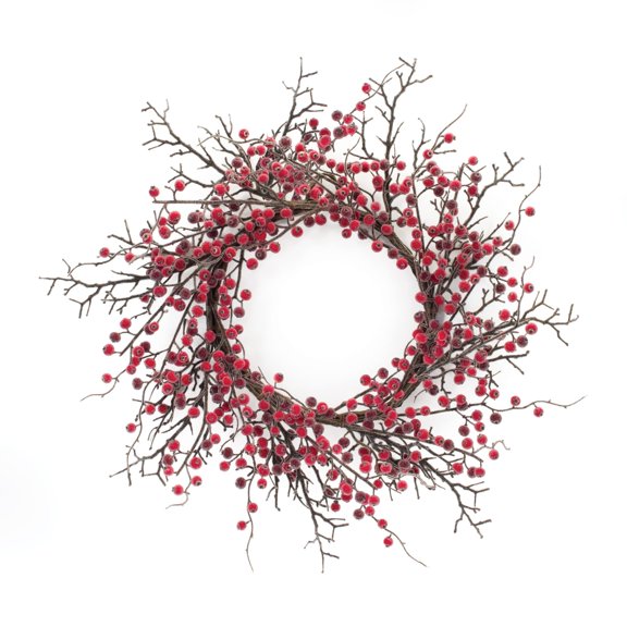 Melrose Christmas Iced Berry Wreath, 27.5”D, Foam, Holiday Season Decoration