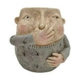 thumbnail image 1 of Maceta con forma de cabeza divertida, linda escultura, figura creativa de resina, estatua con cara y flores. Chico, 1 of 9