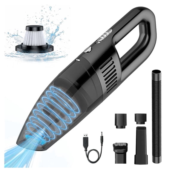 WULIHUA Wet/Dry Vacuum Cleaner for Car with Reusable Hepa Filter and 5 Attachments, Black
