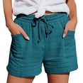 thumbnail image 5 of Jxximdong Running Shorts for Women, Casual Solid Color Elastic Waist Cotton Linen Sports Shorts Buttocks Real Pocket Shorts, Blue Women's Casual Shorts, 5 of 9