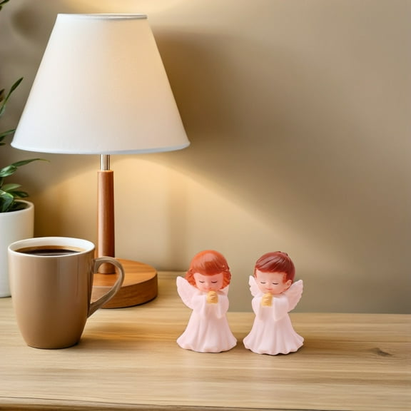 NICEXMAS 4Pcs Tiny Angel Figurine White Rubber Decoration for Home Indoor Outdoor