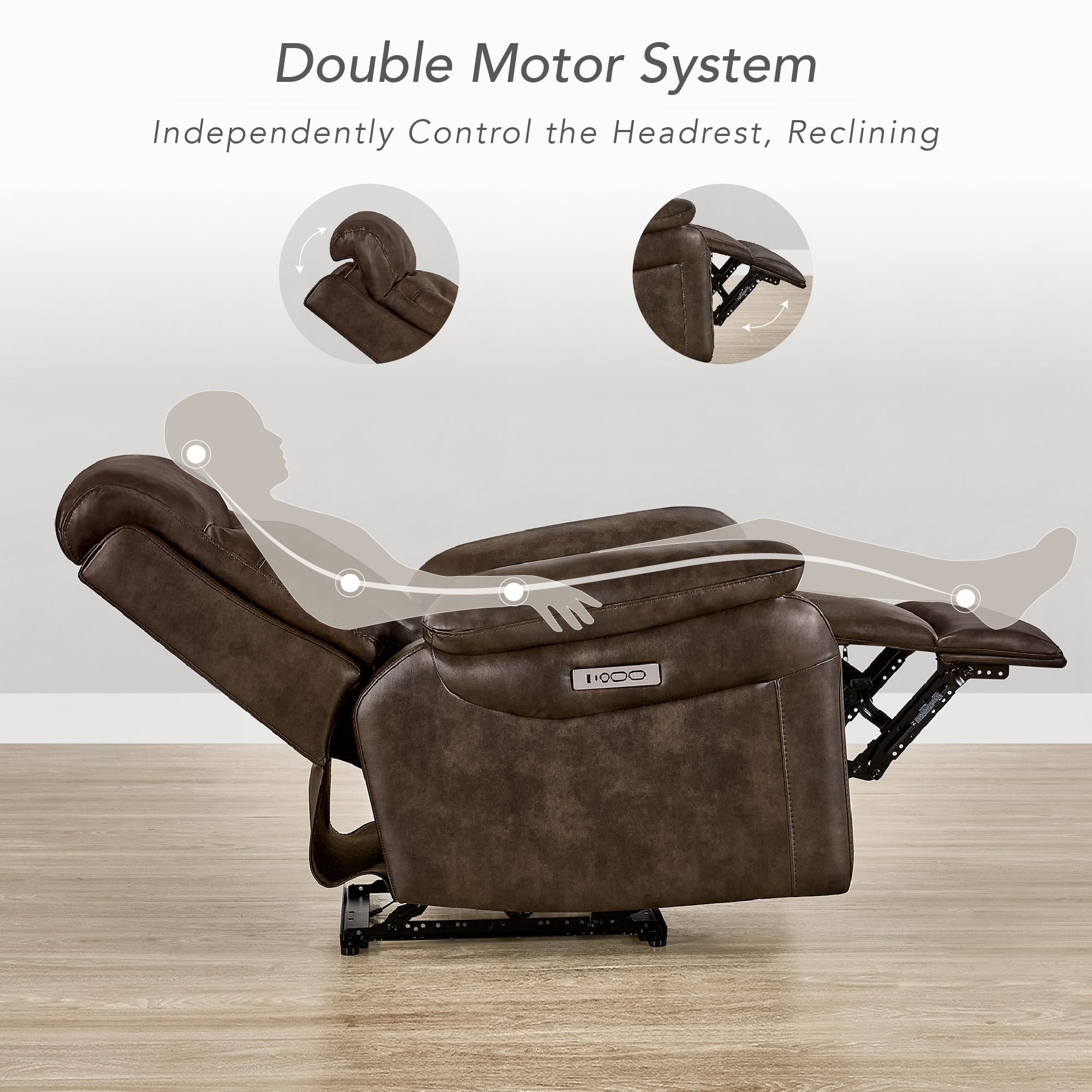 Spruce & SpringDual Motor Wall Hugger Power Recliner with Adjustable Headrest, Tan