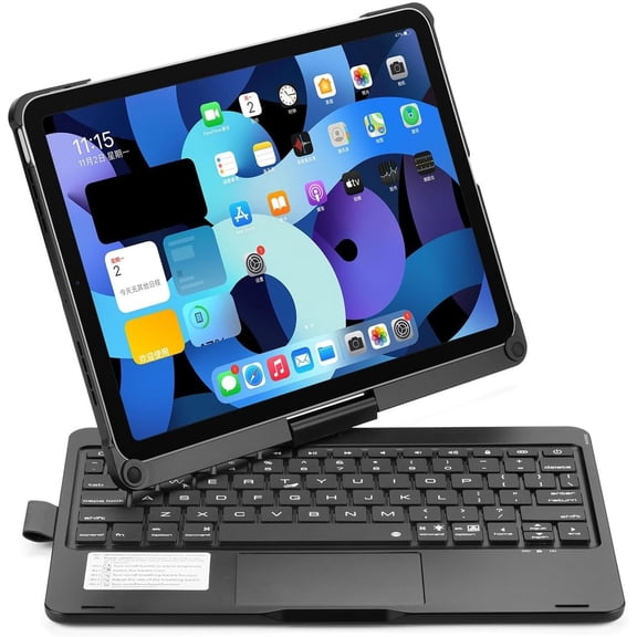 Rotatable Smart Cover with Backlit Trackpad Keyboard & Pen Slot, Protective Folio Fit iPad 11(A16)/iPad 10/Air 11/Air 4/5/Pro 11, Black