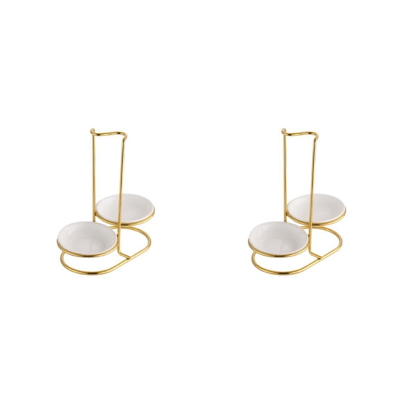 Toystoory Juego de soporte para cuchara con estante para cuencos, organizador de utensilios de cocina, dorado vertical para vajilla, Dorado/Redondo/2 Cuencos 2piezas