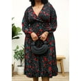 thumbnail image 3 of Plus Size Bell Sleeves Rose Floral Print Wrap Maxi Dress,Black,,2X-Large, 3 of 5