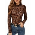 thumbnail image 2 of Women'S Leopard Print Top Long Sleeve Fitted Tee Going Out Cheetah Top Shirt Dark Brown XL, 2 of 9