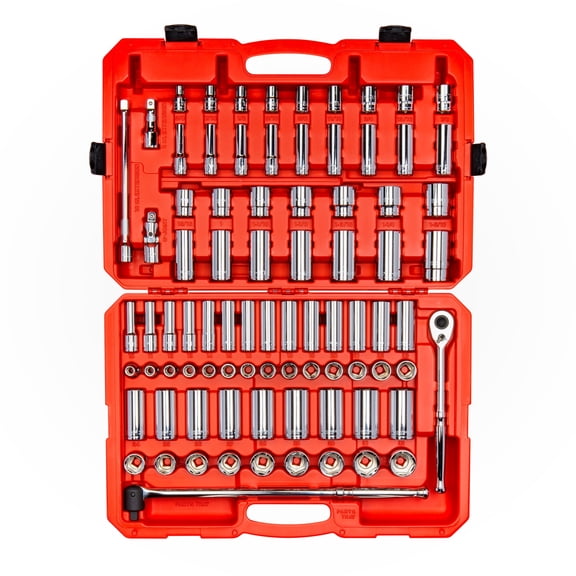 TEKTON 1/2 Inch Drive Shallow and Deep 6-Point Socket and Ratchet Set with Case, 83-Piece (3/8 - 1-5/16 in., 10-32 mm) | SKT25302