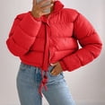 thumbnail image 2 of TAIAOJING Women's Winter Cropped Puffer Jacket Autumn Long Sleeved Zipper Drawstring Waist Stand Up Collar Solid Color Bread Coat Cotton Coat Oversized Zip-Up Quilted Puffy Short Down Coat, 2 of 7
