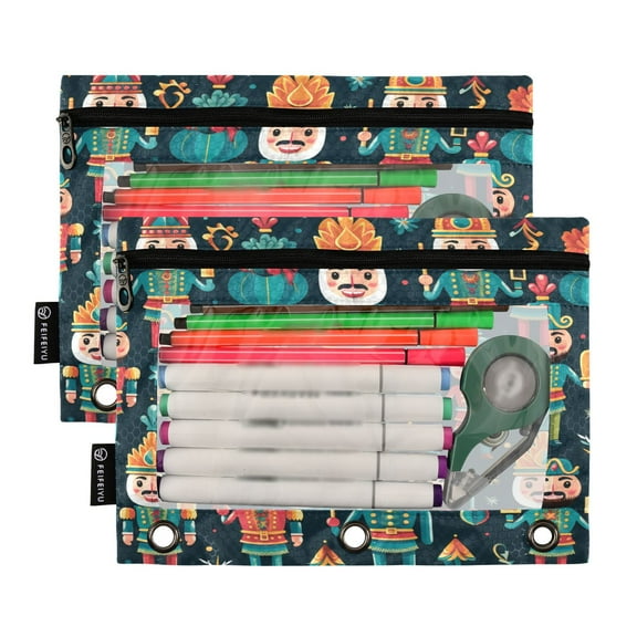 Ckdifva Cartoon Villain Pencil Pouch 3 Ring Zipper Pencil Case Binder Pockets Clear Top Cosmetic Bag 2 Pack