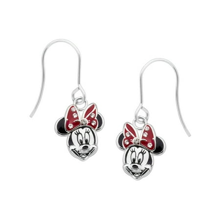 Disney's Minnie Mouse Drop Earrings in Sterling Silver-Plated Brass