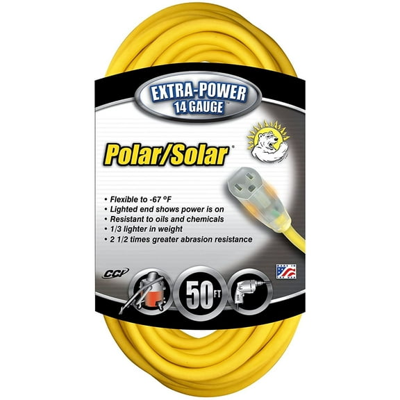 Coleman Cable 14880002 50' 14/3 Gauge Yellow Extra Power Extension Cord