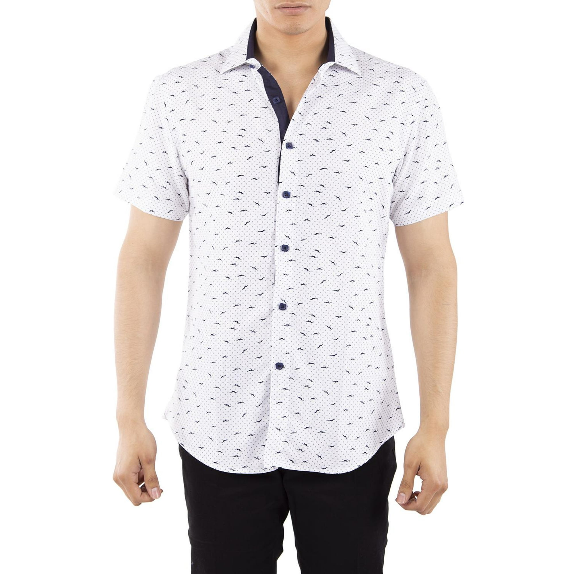 Mens Bird Print Button Up