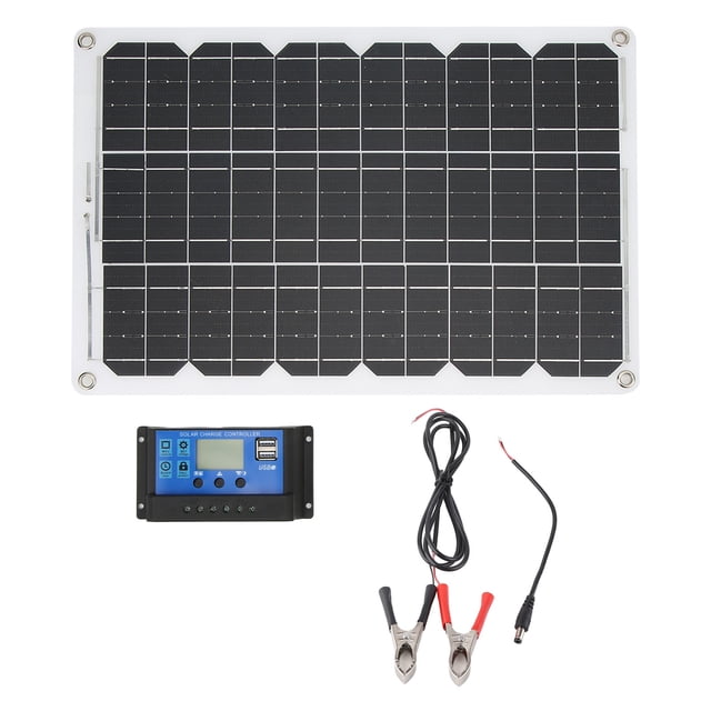 Panel solar monocristalino de 18 W con controlador de carga USB dual de 30 A para camping y vehículos recreativos, compatibilidad de 12 V/24 V