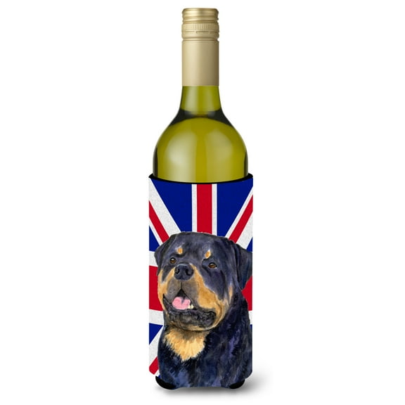 Rottweiler with English Union Jack British Flag Wine Bottle Hugger