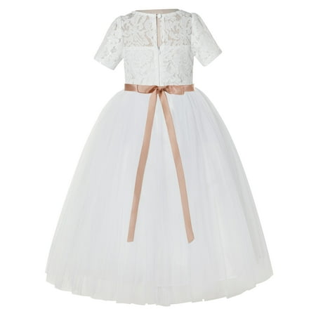 

Ivory Floral Lace Flower Girl Dress Junior Bridesmaid Dance Recital LG2R2