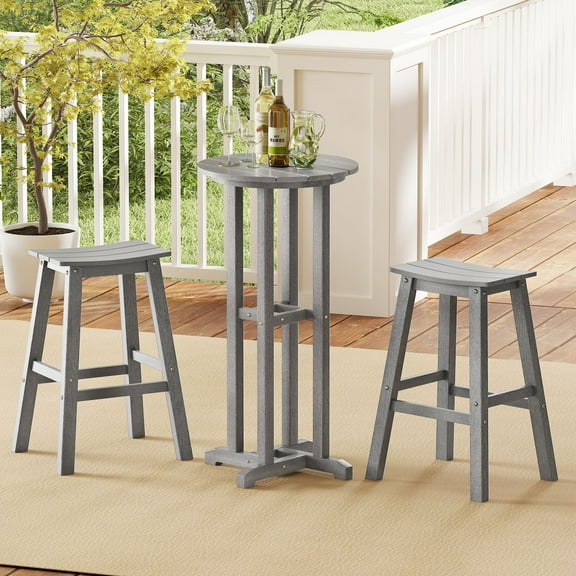 Gymax 3PCS Outdoor HDPE Bar Table & Chair Set for 2 w/ Footrests for Garden Yard Pool