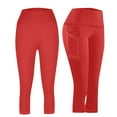 thumbnail image 2 of Htigea Under $10 Womens Summer Capri Leggings High Waisted Tummy Control Yoga Pants Slim Fit Stretchy Workout Capris Outdoor Bicycle Active Pant with Pockets Red S, 2 of 9